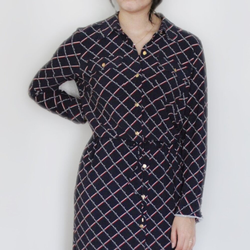 Ralph Lauren Geometric-Print Long-Sleeve Jersey Shirtdress Sz L